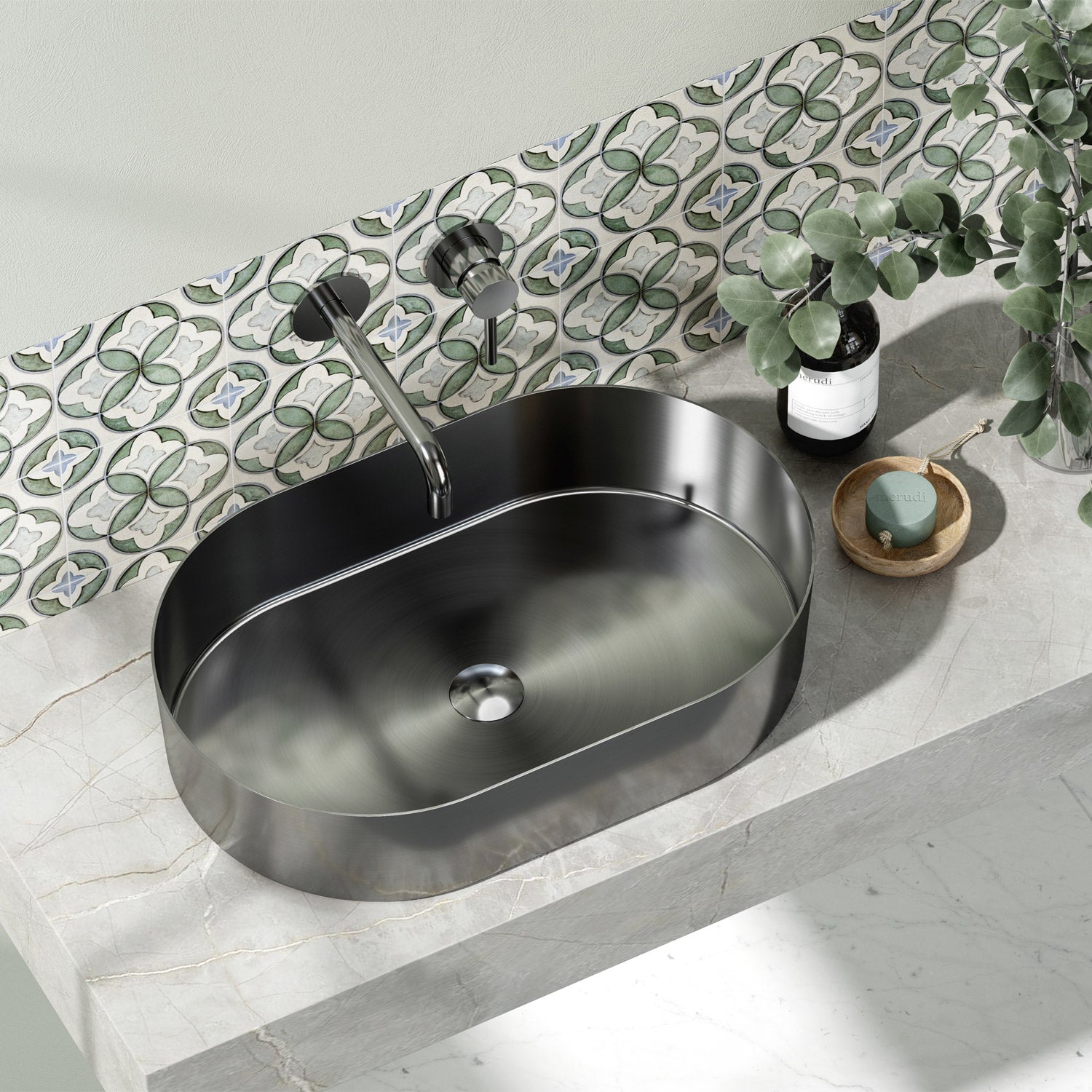 ACCIAIO INOSSIDABILE Lavabo da appoggio Gun Metal